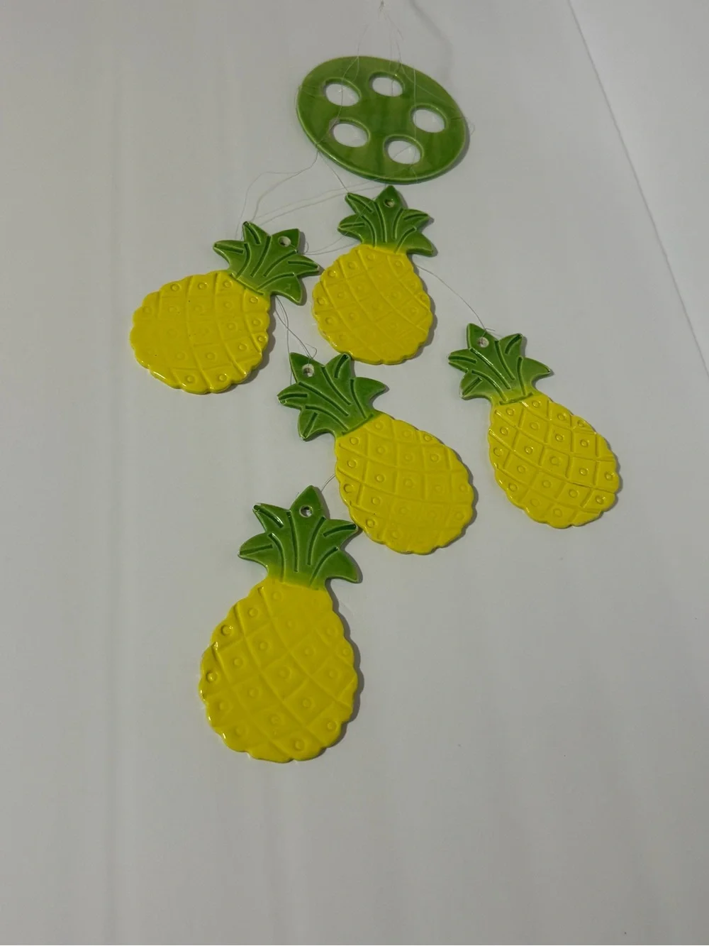 Vintage Ceramic Pineapple Wind Chime Hanging Mobile Tropical Decor NWOT
